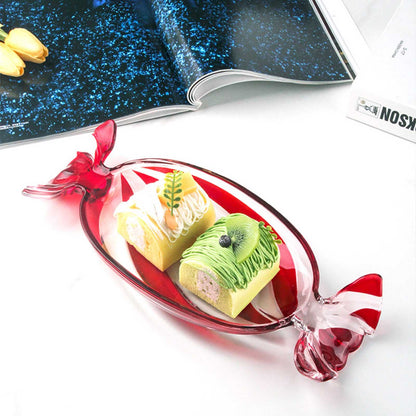 Gkesgm Christmas Decor Peppermint Candy Tray, Crystal Glass Fruit Plates,Sweet Snack Bowl,Wedding Dessert Storage Tank,Holiday Decor,Red,ZRO-065