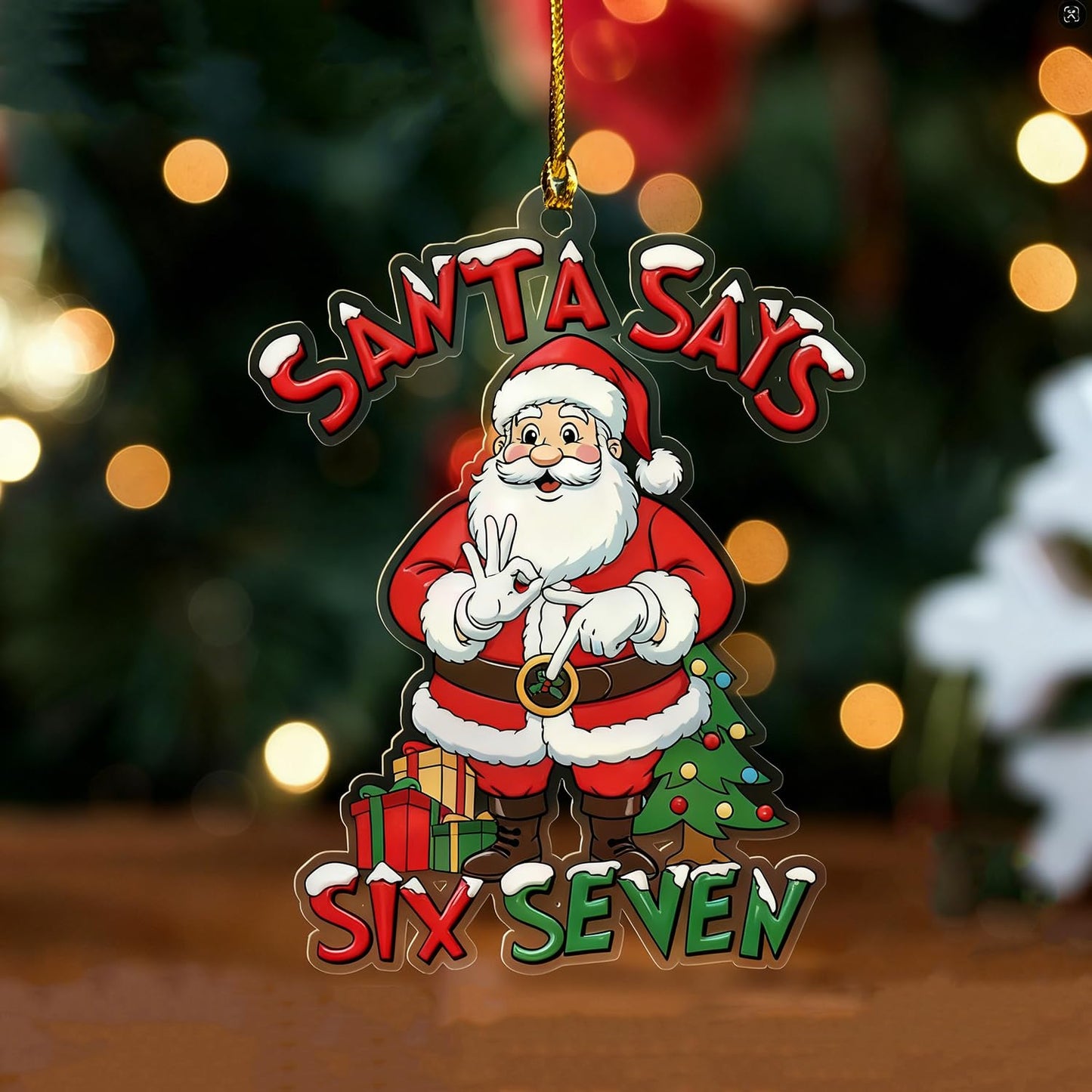6 Pcs Christmas Tree Decorations Sixseven Santa Hanging Pendants Designs 2D Acrylic Funny 6 7 Santa Ornament DIY Xmas Santa Claus Hanging Ornaments for Kids Teens Boys Girls Christmas