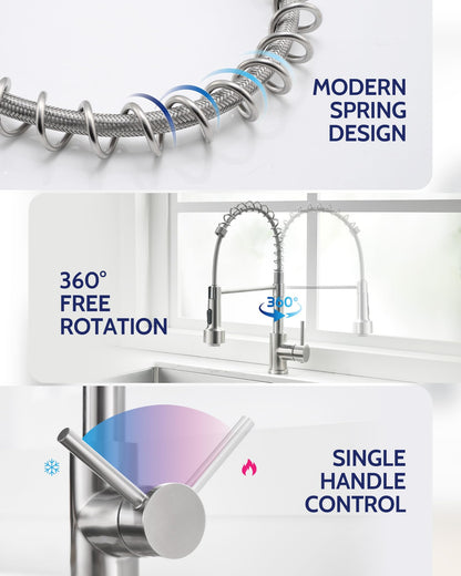 Kitchen Faucet with Pull Down Sprayer, High Arc Single Handle Stainless Steel Kitchen Sink Faucet with Sprayer for Rv Camper, Matte Black