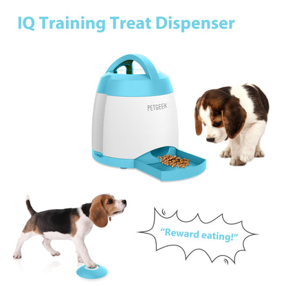 PETGEEK Automatic Dog Feeder/Treat Dispenser with Rechargeable Button Remote Control, Interactive Dog Food Puzzle & Stimulation Toys, 400ml Capacity Pet Dispensing Toy for Indoor/Outdoor Play