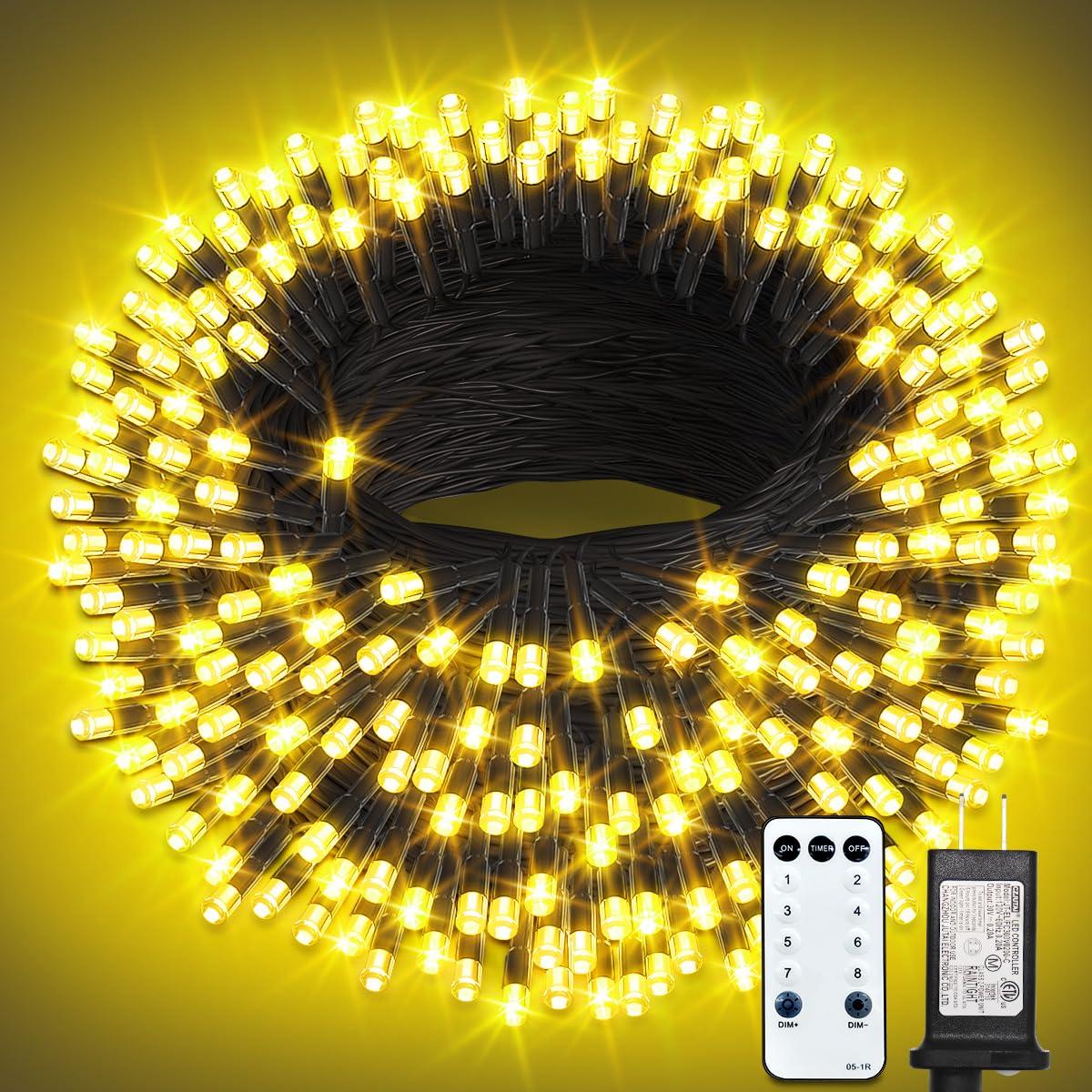 ROSCOO 300 LED String Lights Outdoor, 100FT Warm White Christmas Lights for Outside with Remote, Timer Memory Function, 8 Modes Waterproof Fairy Lights Plug in, for Xmas Tree Bedroom Patio Party