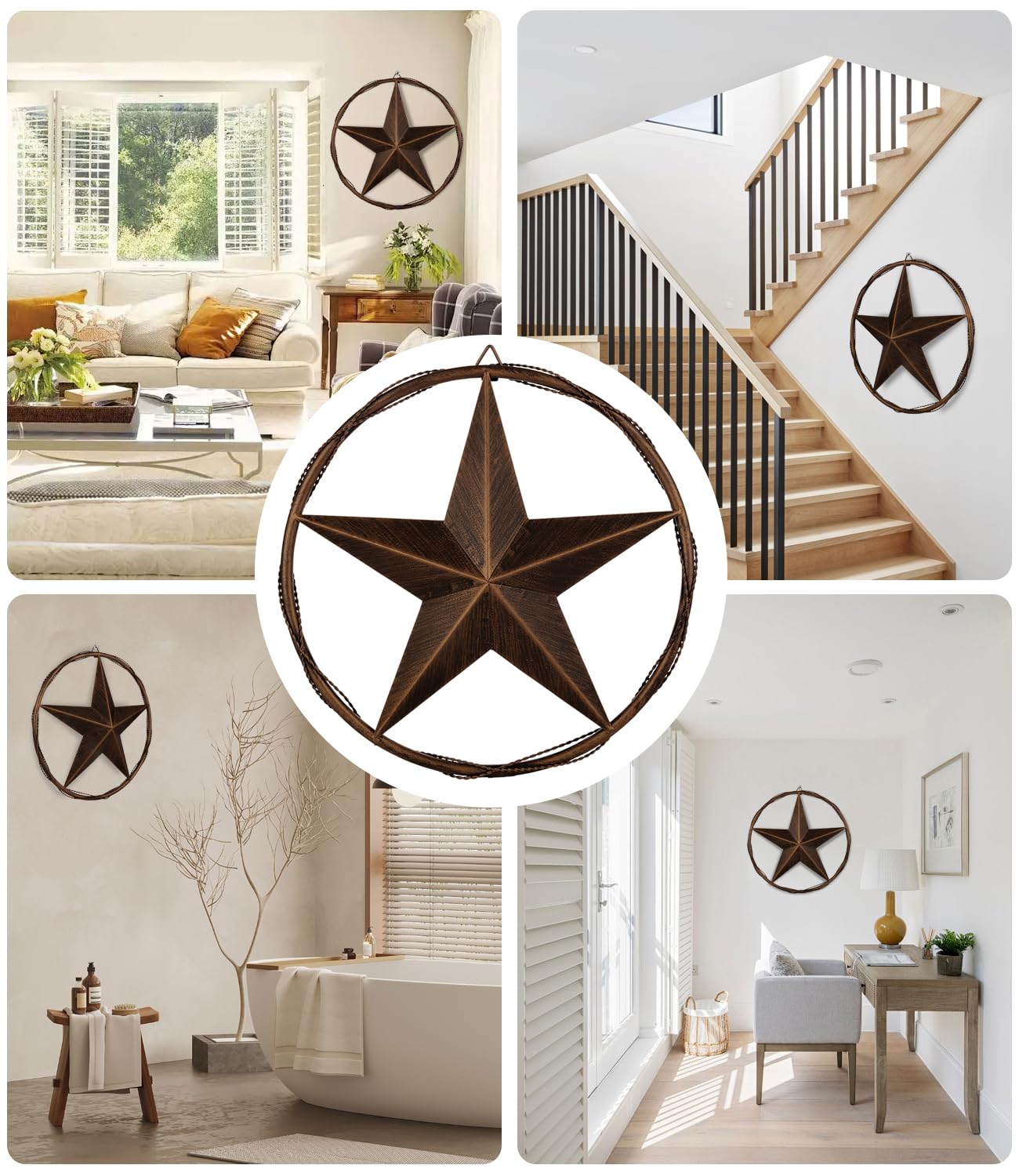 Ontrip 17.5" Metal Barn Star Wall Decor, Rustic Western Lone Star Metal Wall Art, Powder-Coated Iron, Indoor/Outdoor Porch Patio Fence Fireplace Farmhouse Decor, Housewarming Gift
