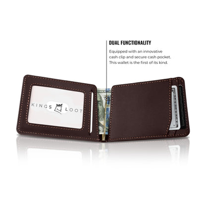 Kings Loot Wallet for Men | Minimalist Slim RFID Blocking Leather Design with Cash Pocket & Card Pull Strap | Holds 1-15 Cards | Stylish & Durable Wallets (Umber)