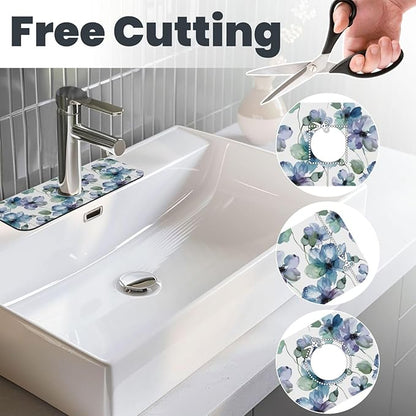 Abstract Flower Blooming Floral Watercolor Kitchen Sink Splash Guard Faucet Mat