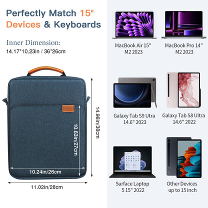 MoKo 15 Inch Laptop Sleeve Bag Fits MacBook Air 15" M2 2023, MacBook Pro 14" M2 2023, Galaxy Tab S9 Utra 14.6" 2023, Handle Carrying Case with Shoulder Strap, Indigo