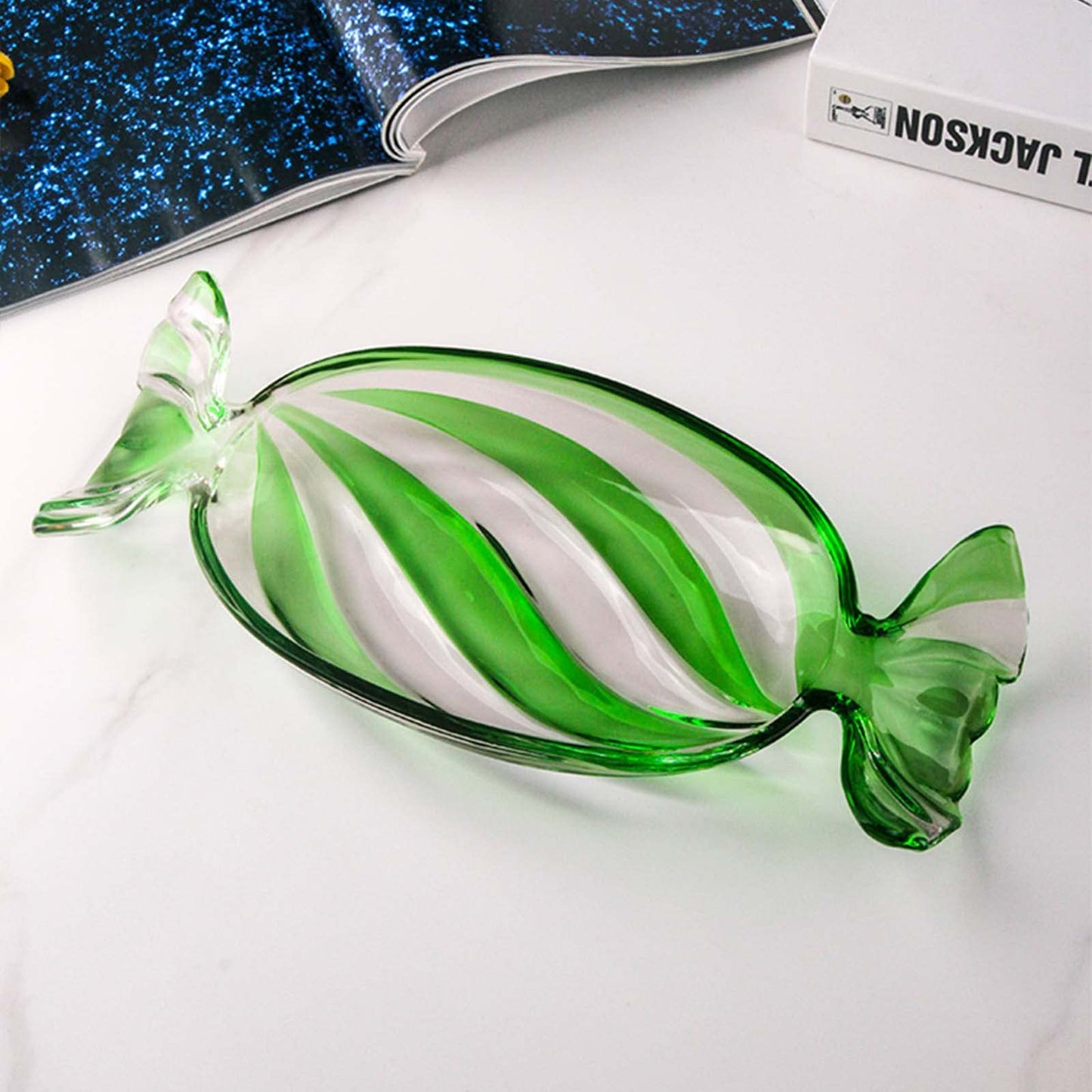 Gkesgm Crystal Glass Candy Tray,Tabletop Fruit Plates Bowlfor Dessert Plate Cake Plate,Christmas Decor, Holiday Decor,Green