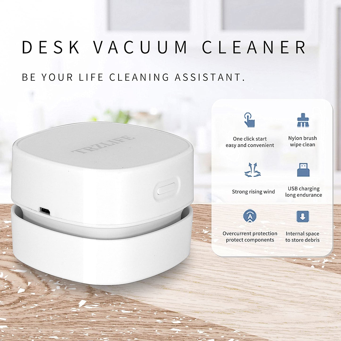 TRZLIFE USB Rechargeable Mini Desk Crumb Vacuum, Portable Cordless Desktop Cleaner for Keyboard, Desktop, Countertop, Drawer, Ideal Office Accessory, Pink