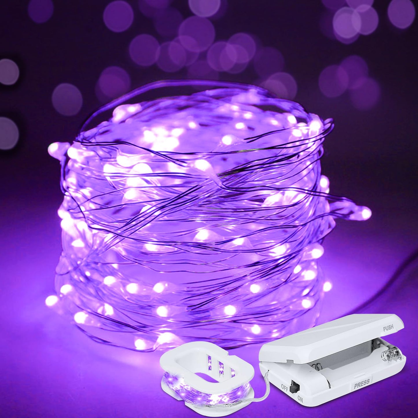 Aogist 2-Pack 16FT Fairy Lights with Spool,Ultra-Bright 50 LEDs Battery Operated Copper Wire String Light for Bedroom Christmas Wedding Centerpiece Parties Decoration,Purple