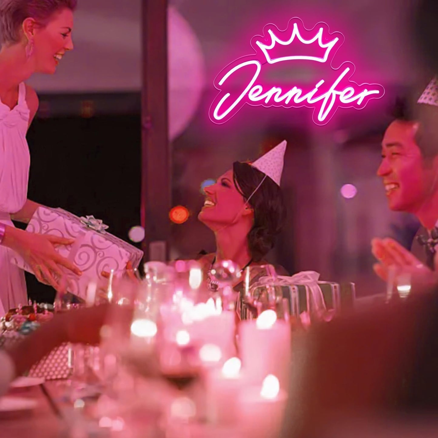 ATTNEON Jennifer Name Neon Sign,LED Jennifer Name Neon Light for Kids Bedroom,Birthday Party Jennifer Decoration,Neon Sign Customizable for Girl,Birthday Name Deocr,Size 16.1 * 10 inch(JTD046)