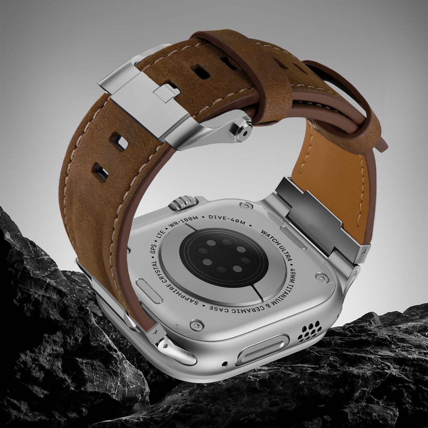 Genuine Leather Band Compatible with Apple Watch Ultra Band 49mm 46mm 45mm 44mm for Men,Vintage Genuine Leather Replacement Strap for iWatch Ultra 3 2 1,SE 3 2 1,series 11 10 9 8 7 6 5 4