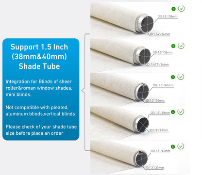 Rollerhouse Rechargeable Wireless Tubular Roller Shade Motor Kit, with Remote Control for Motorized Electric Roller Blind Shades, 1.5 inch Tube