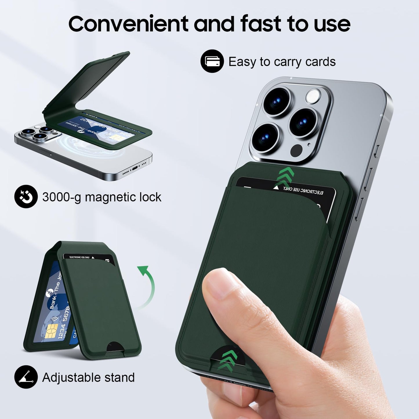 Frapkom Magnetic Wallet for iPhone, Magnetic Phone Wallet for iPhone 17/16/15/14/13/12 Series with ID Window, RFID Blocking (Green)
