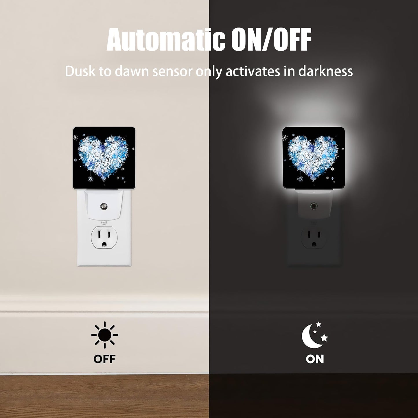 Jopowide Winter Art Hearts Dusk to Dawn Night Light, Auto Sensor Lamp Home Indoor Stairway Kitchen Corridor, Night Lights Plug into Wall Decor, Boys Girls Women Men Room Gifts