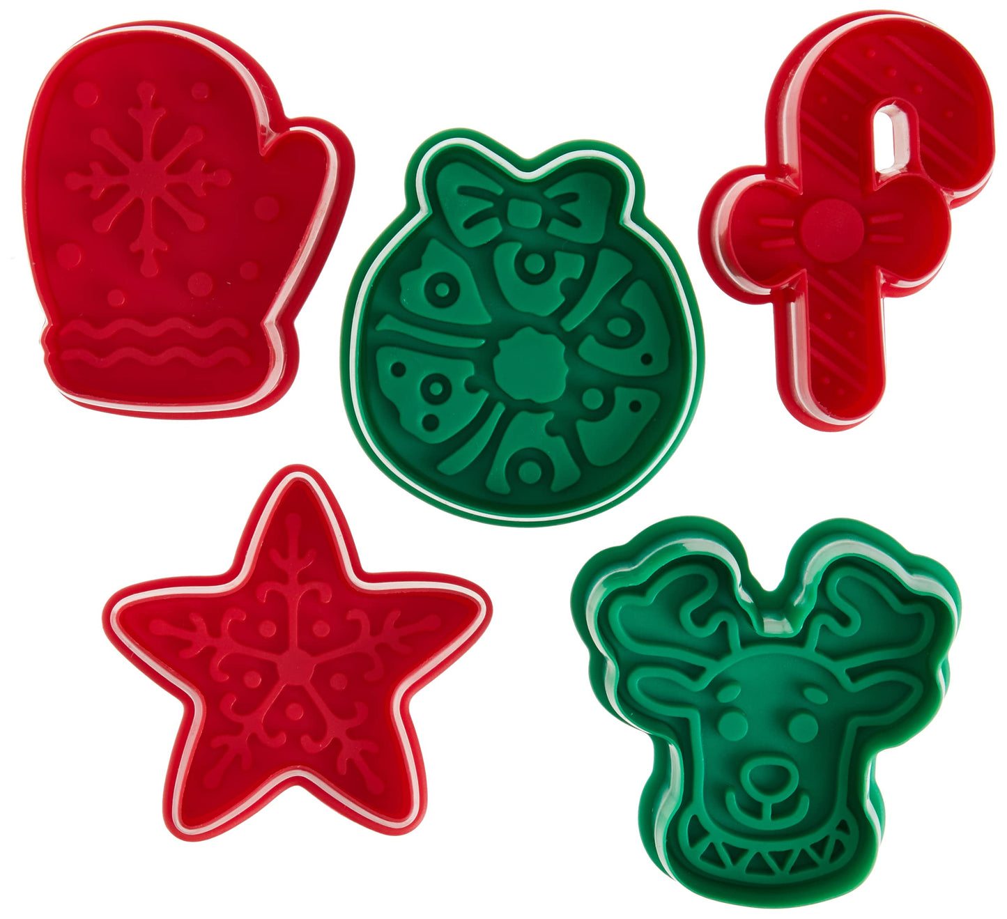 R&M Christmas Pastry & Cookie Stamper Set, Mitten, Wreath, Snowflake, Reindeer, Star, Candy cane. 2.75 Inches