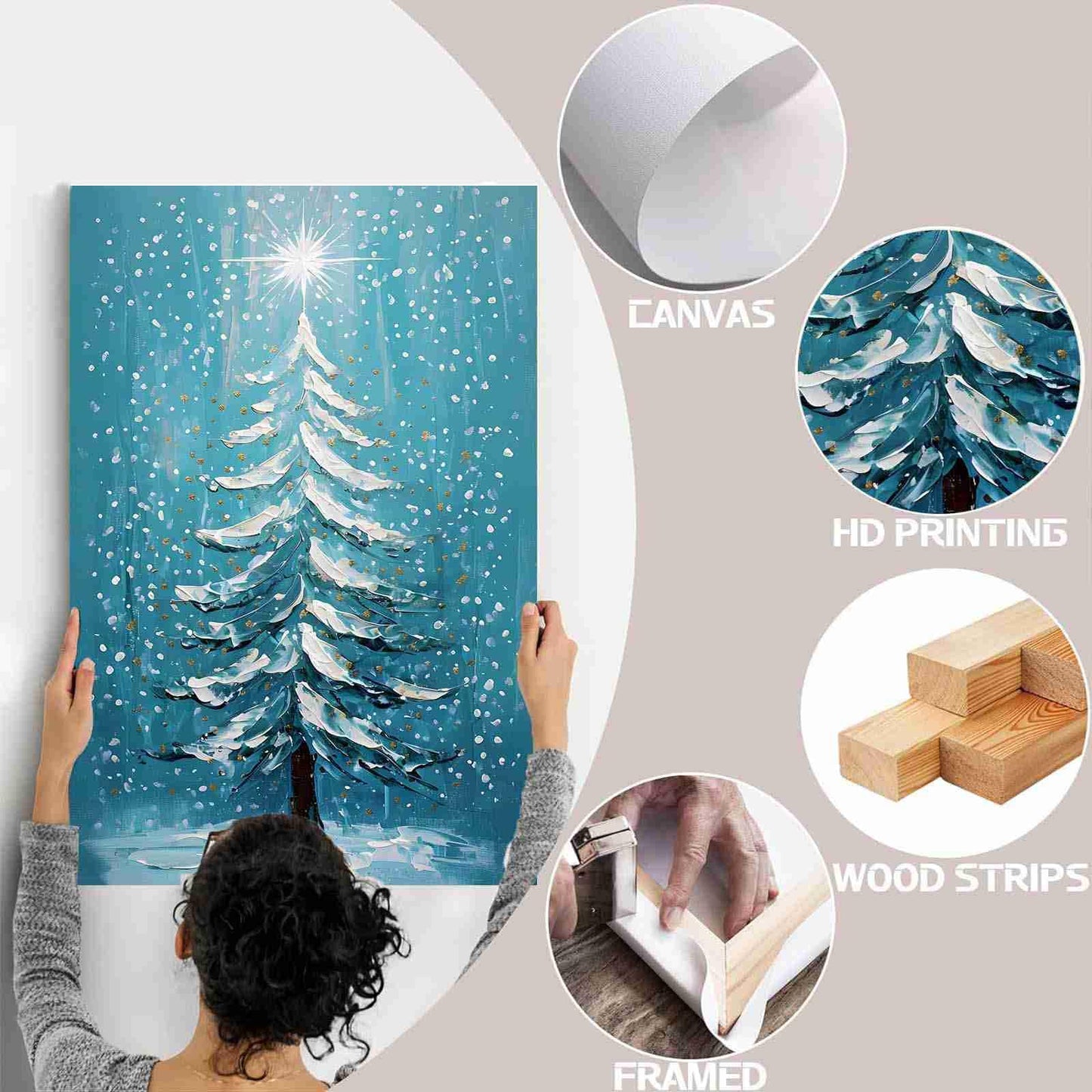 Framed Canvas Wall Art Blue Christmas Tree Print Merry Christmas Wall Decor Holiday Nature Gift Holiday Poster 8x12in Wood Framed
