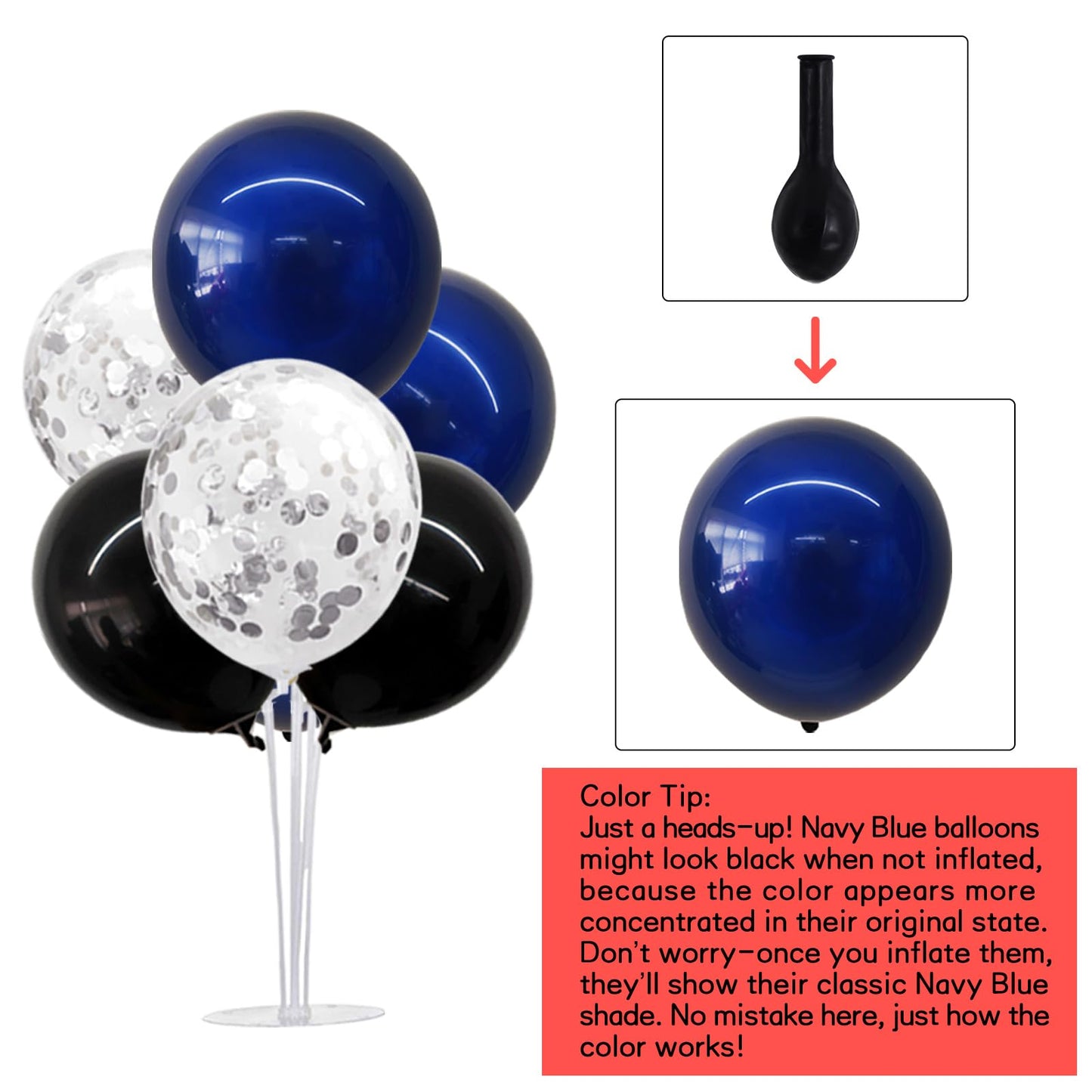 TONIFUL 4 Set Black Blue Silver Confetti Balloon Centerpieces for Table,Balloon Stand Kit for Graduation Decorations 2026 Blue Party Decorations,Retirement,Anniversary,Birthday Decoration for men