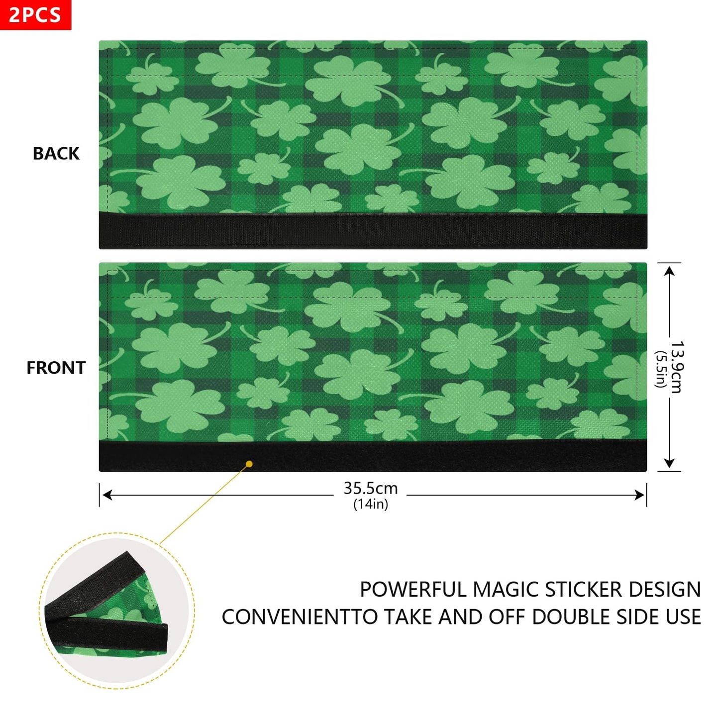 Eionryn St Patricks Day Clovers Refrigerator Door Handle Covers Green Shamrock Buffalo Plaid Kitchen Appliances Gloves for Microwave Dishwasher Fridge Door Cloth Protector 2pcs