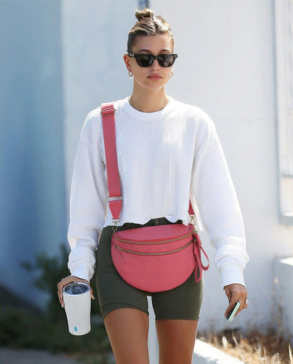 Pure Colour Crossbody Bag Bum Bag for Women,Spacious Purse Fanny Packs Belt Bag,Oversized Bum Bag (Colour Bum Bag-Beige)