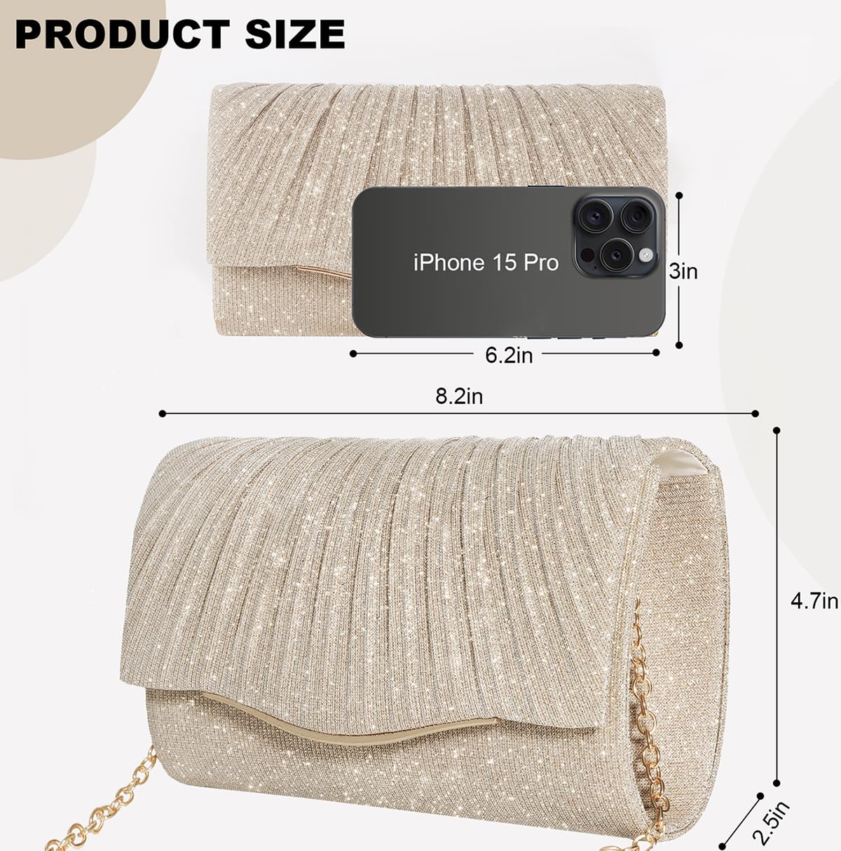 Clutch Purses for Women Formal Dressy Evening Bag Handbags Crossbody Bag for Wedding Cocktail Prom Party Elegance Charm (Champagne)