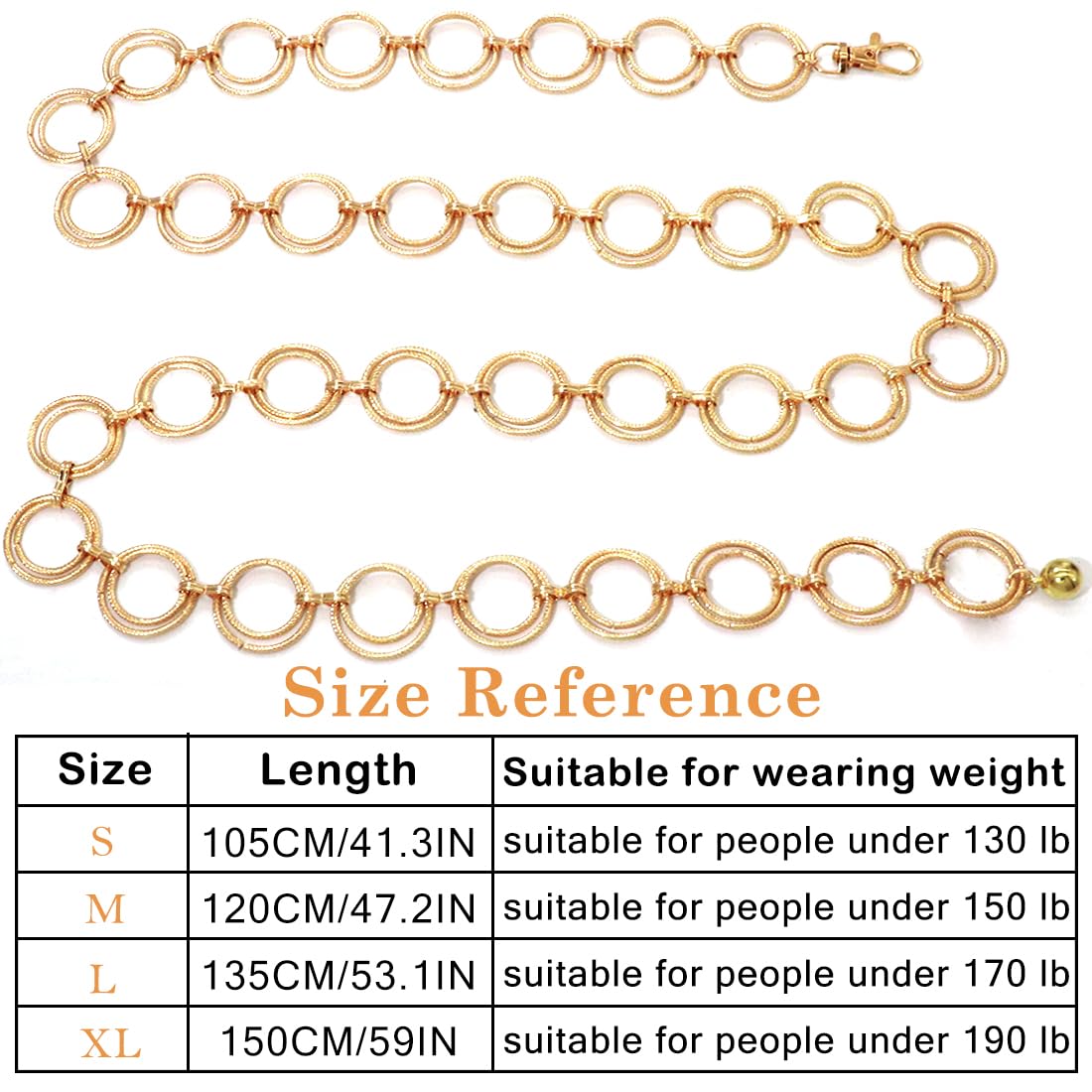 Heyjoin Women's Chain Belts Adjustable Waist Chain Metal Belly Link (Double Ring Gold M)