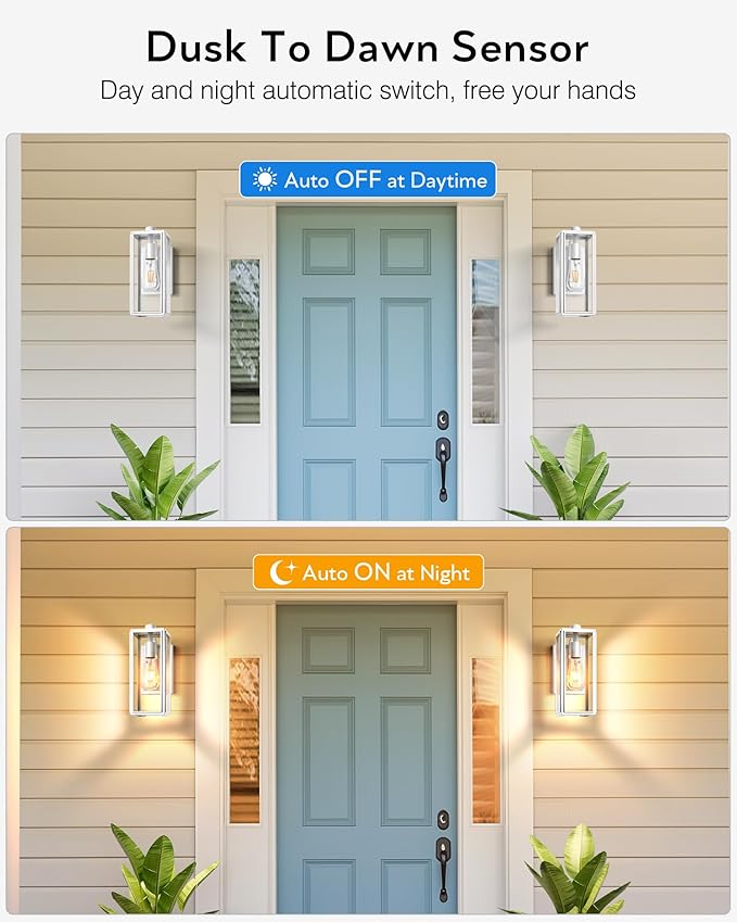 VIANIS White Outdoor Lighting Fixtures, Dusk to Dawn Outdoor Lighting, Exterior Light Fixture Wall Mount for House, Anti-Rust Aluminium Porch Lights Outdoor for Patio, Entryway