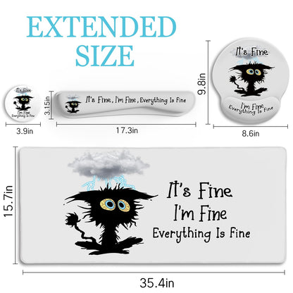 LIMKRIAN Desk Mat Set, Large Gaming Mouse Pad with Wrist Rest, Ergonomic Mouse Pad Keyboard Mat Wrist Support, Cup Coaster, Home Office Desk Accessories Decor Supplies, Funny Black Cat