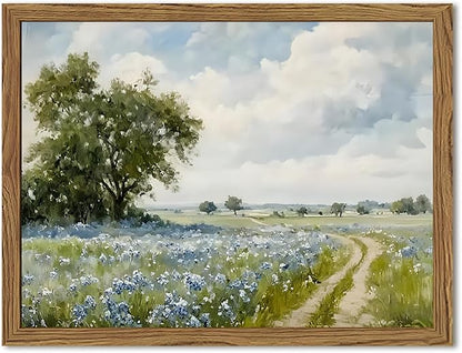 Framed Vintage Canvas Wall Art, Country Landscape Wildflower Field Wall Decor Paintings, Rustic Nature Pictures Prints Home Decor for Living Room Bedroom Bathroom Farmhouse 12x16 inch