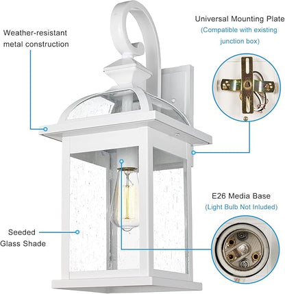 Darkaway Outdoor Lights Fixtures Wall Mount, Large 22inch Outdoor Wall Sconce Lights with Seeded Glass Waterproof Outside Exterior Lights Fixture for House Front Porch Patio （Large, White）