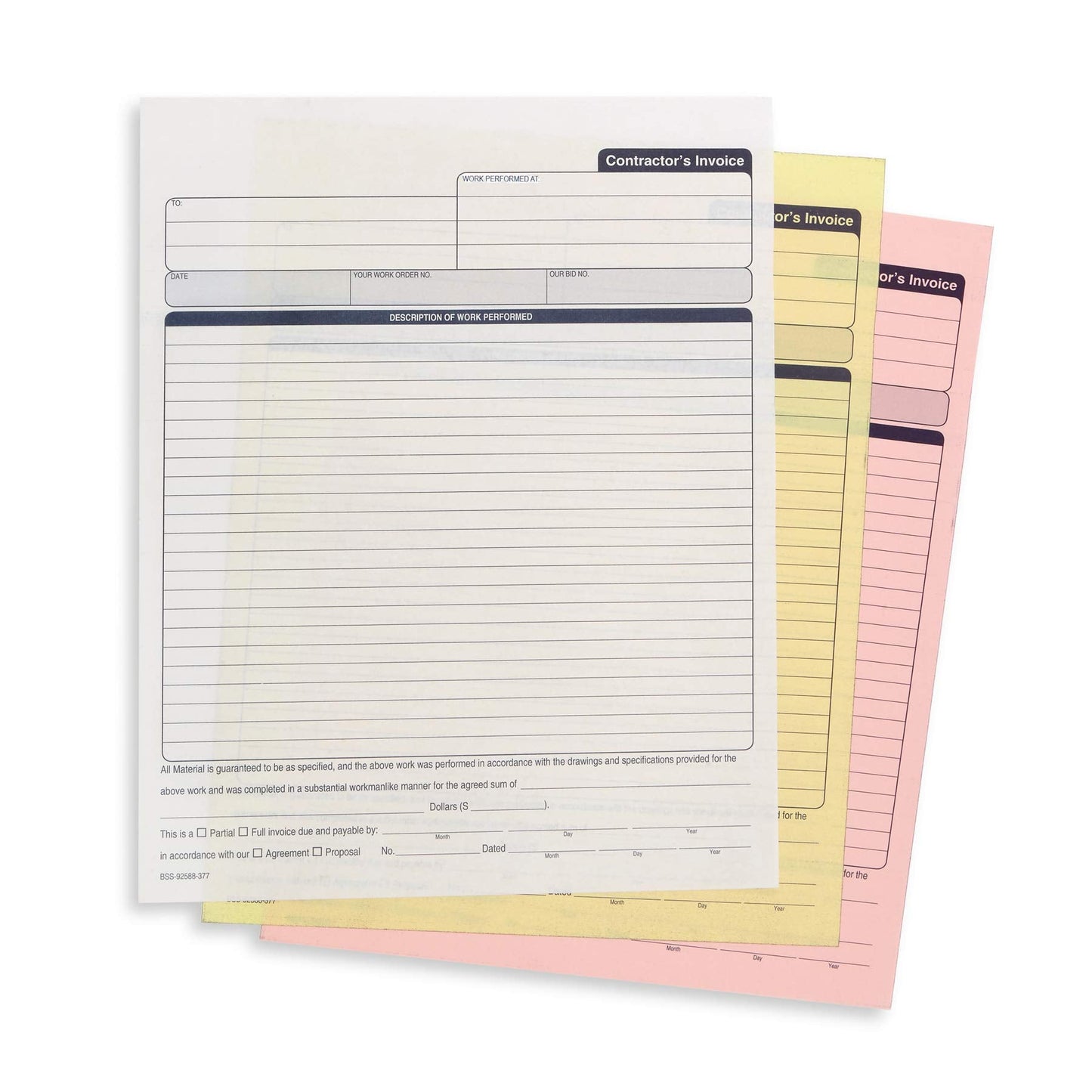 Blue Summit 50 Contractor Invoice Receipt Books, Estimate Book Contractor with Blank Invoice Sheet, 50 Full Page 3 Part Invoices, Carbonless Forms with Carbon Copies, Letter Size