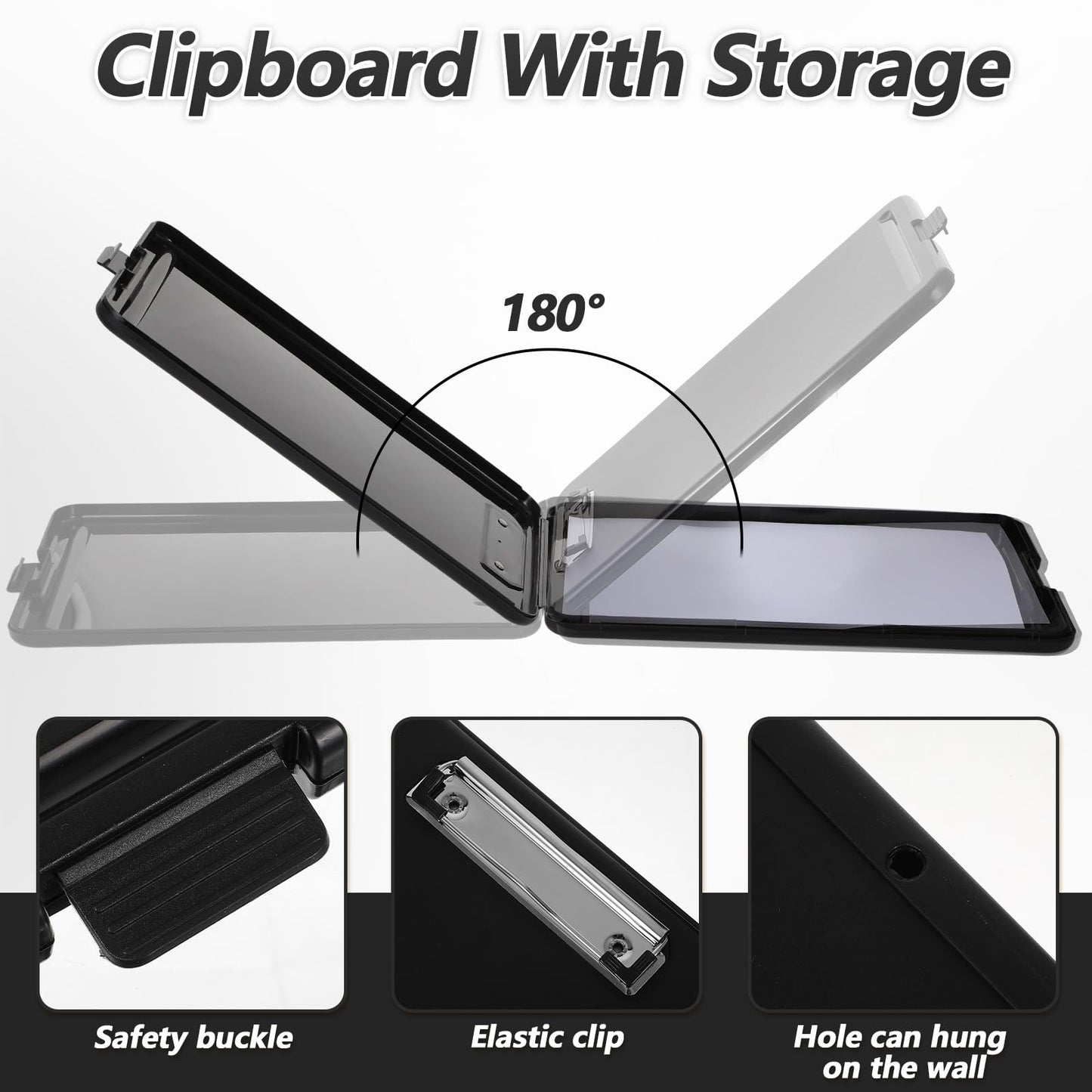 5pcs Clipboards with Storage,Plastic Foldable Clipboard Storage Nursing Clip Board with Low Profile Clip for Teacher Nurse Employee（9.5 x 13.5 Inch）