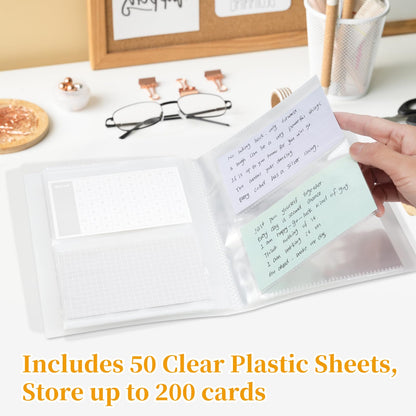 Jactales Large 5x7 Index Card Holder Binder with Clear Plastic Sleeves – 200 Pocket Card Organizer for Indexcards, Flashcards, Postcards, Recipe Cards, Photos, and Study Notes – Small Storage Album