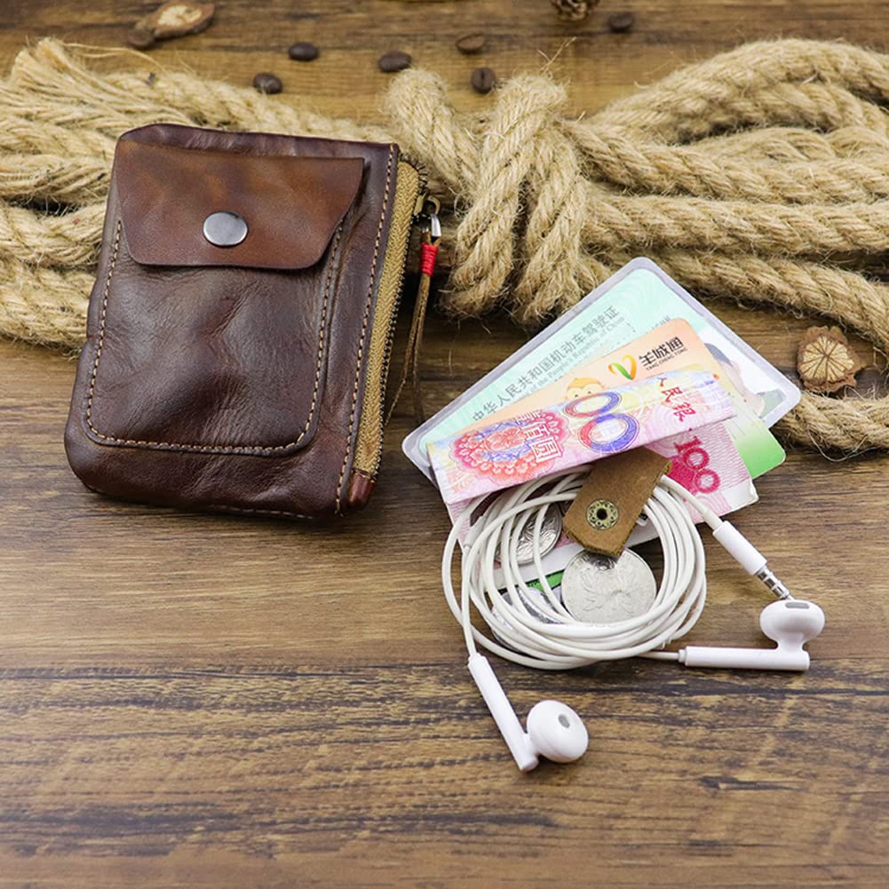 Wugebud 1 Pcs Leather Zipper Coin Purse Wallet With Card Slots, Snap Coin Organizer, Change Holder,Card Case, Leather Zipper Storage Bag for Men & Women