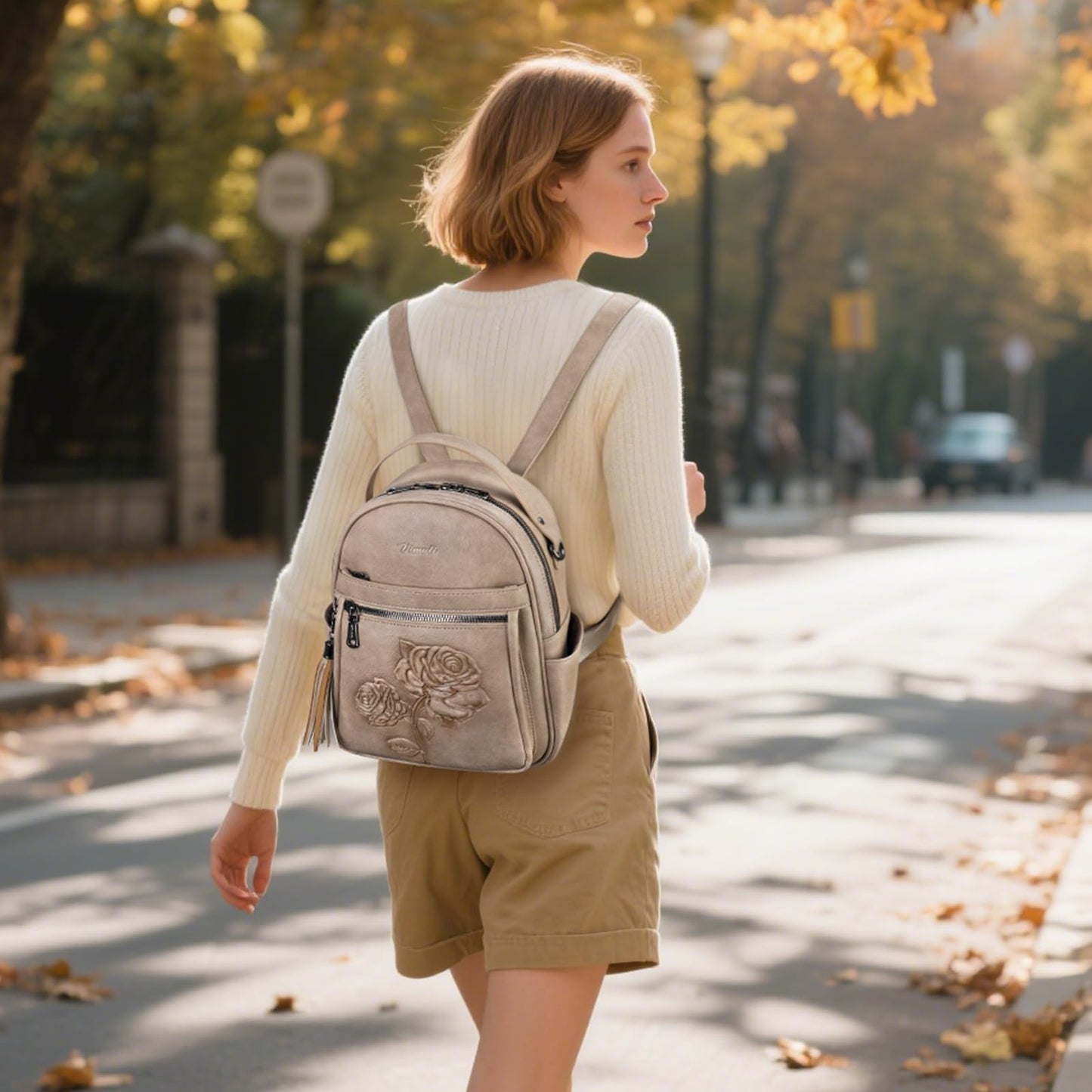 VIMUTI Mini Backpack Purse for Women,Embossed Vegan Leather Small Backpack Fashion Backpacks Daypacks Shoulder Handbag (Apricot)