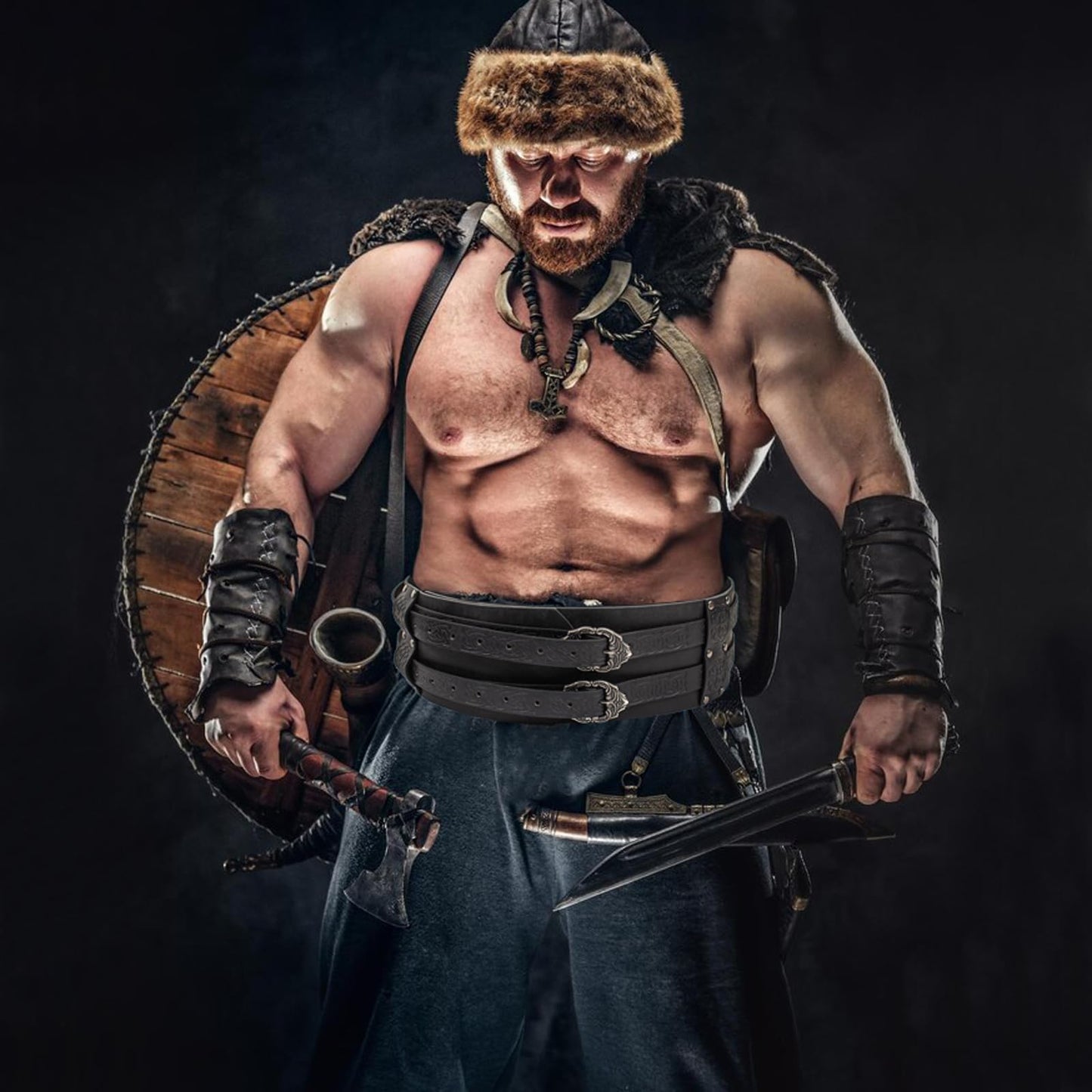SUMGOGO Retro Waist Belt Medieval Viking Leather Waist Armor Knight Wide Corset Belt Renaissance Halloween Cosplay Costume (Black)