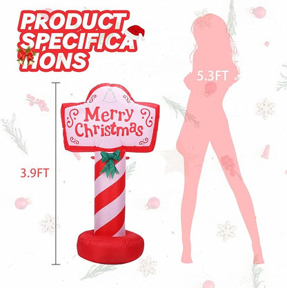 4 FT Tall Christmas Inflatable - Blow Up Yard Decoration With LED Lights, Merry Christmas Sign, Outdoor Holiday Lawn Party Decor