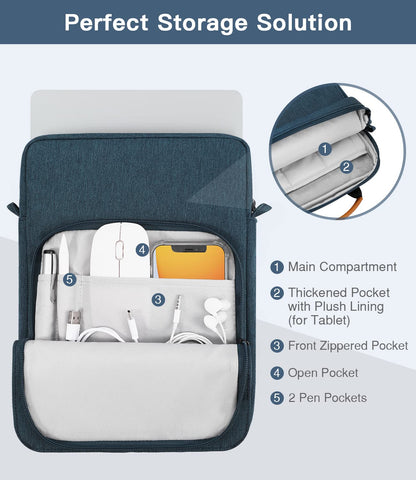 MoKo 15 Inch Laptop Sleeve Bag Fits MacBook Air 15" M2 2023, MacBook Pro 14" M2 2023, Galaxy Tab S9 Utra 14.6" 2023, Handle Carrying Case with Shoulder Strap, Indigo