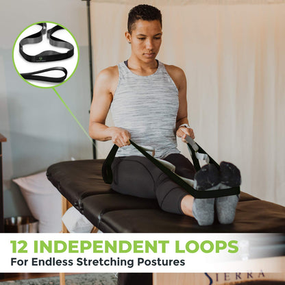 Gradient Fitness Stretching Strap for Physical Therapy, 12 Multi-Loop Stretch Strap 1" W x 8' L, Neoprene Handles, Physical Therapy Equipment, Yoga Straps for Stretching, Leg Stretcher (Black)