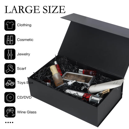 LFBOX Black Gift Box with Magnetic Lids 13.8x8.3x4.4 in, Large Bridesmaid Groomsman Proposal Boxes, Rectangle Storage Box 5 Pack