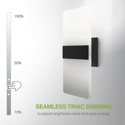 ASD 14 Inch LED Indoor Wall Sconce - Modern Interior 24W 120V 2700K-5000K Adjustable Dimmable Wall Mounted Light Fixtures, Acrylic Glass Wall Lights for Stairway, Hallway - ETL, Matte Black 2 Pack