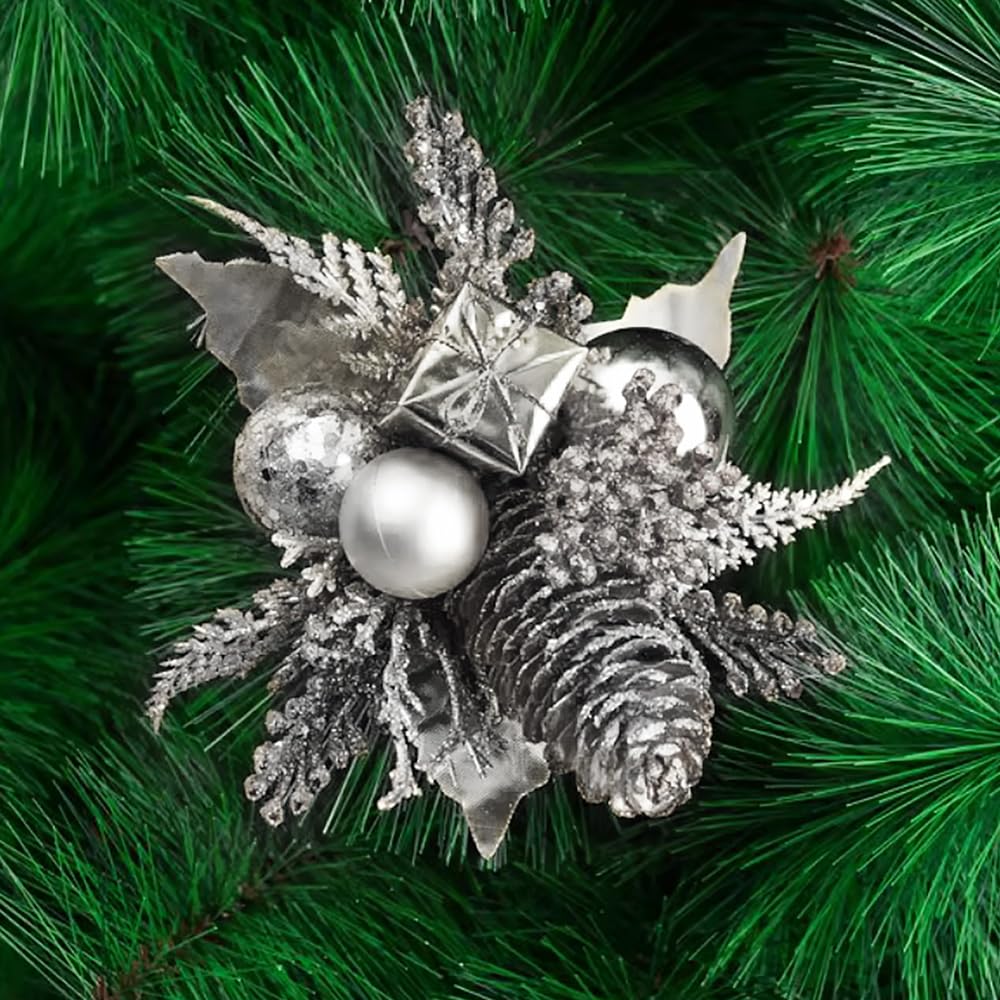 Riverbyland Artificial Plants 8" Christmas Tree Picks Silver Floral Spray Decorations 3 PCS