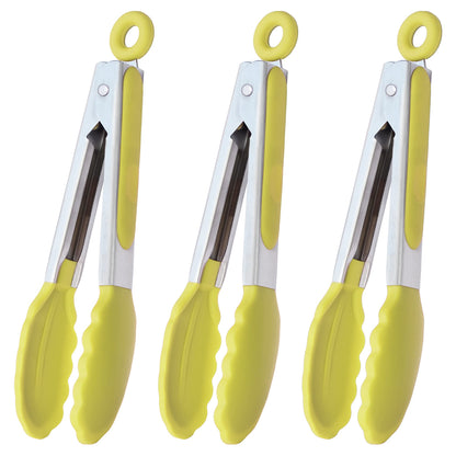 Small Silicone Tongs 7-Inch Mini Serving Tongs, Set of 3 (Black Gray White)