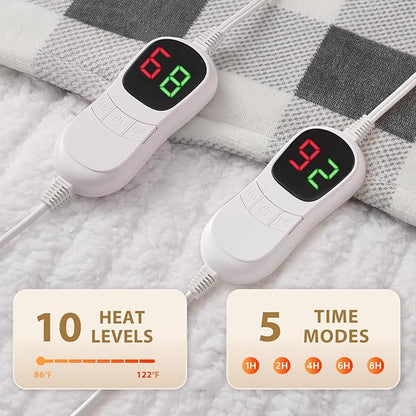 Homemate Electric Blanket Heated King Size - 100“x90“ Ultra Soft Cozy Flannel Heating Blanket with 10 Fast Heat Levels 8 Hours Auto Off Over-Heated Protection ETL Certification Keep Warm in Home