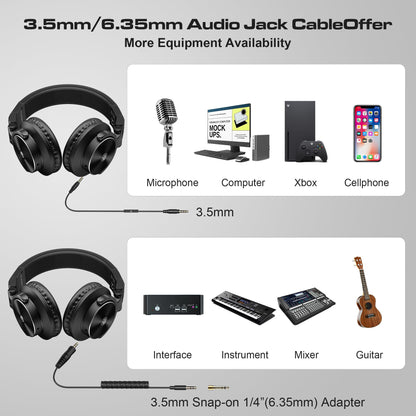 PUPGSIS Over Ear Headphones Wired: Studio Monitor Headphones - Professional 40kHz Hi-Res DJ Stereo Headphones - 1/4 to 3.5mm Audio Jack for Recording/Mixing/Podcast/Guitar/Piano