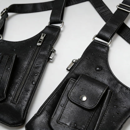 Premium Leather Shoulder Bag, Double Shoulder Armpit Bag for Men, Anti-Theft Hidden Adjustable Shoulder Holster for Men (Black)