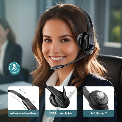 Sarevile Bluetooth Headset with USB Dongle for Computer, Single-Ear Wireless Headset with Noise Cancelling Microphone for Office & Truckers, Bluetooth V5.2 with Mute Button for Work