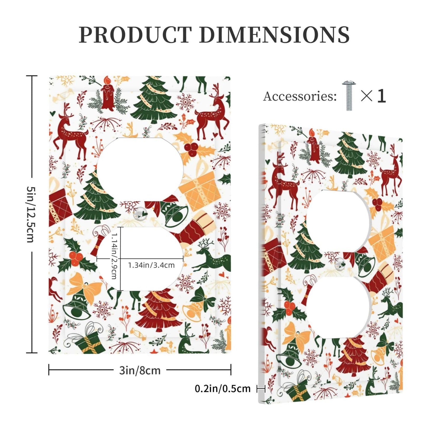 Christmas Gifts Elk Stockings Candle Christmas Tree Outlet Covers 1 Gang Duplex Light Switch Cover Decorative Switch Plates Electrical Receptacle Faceplate Wall Plate for Home Living Room Decor