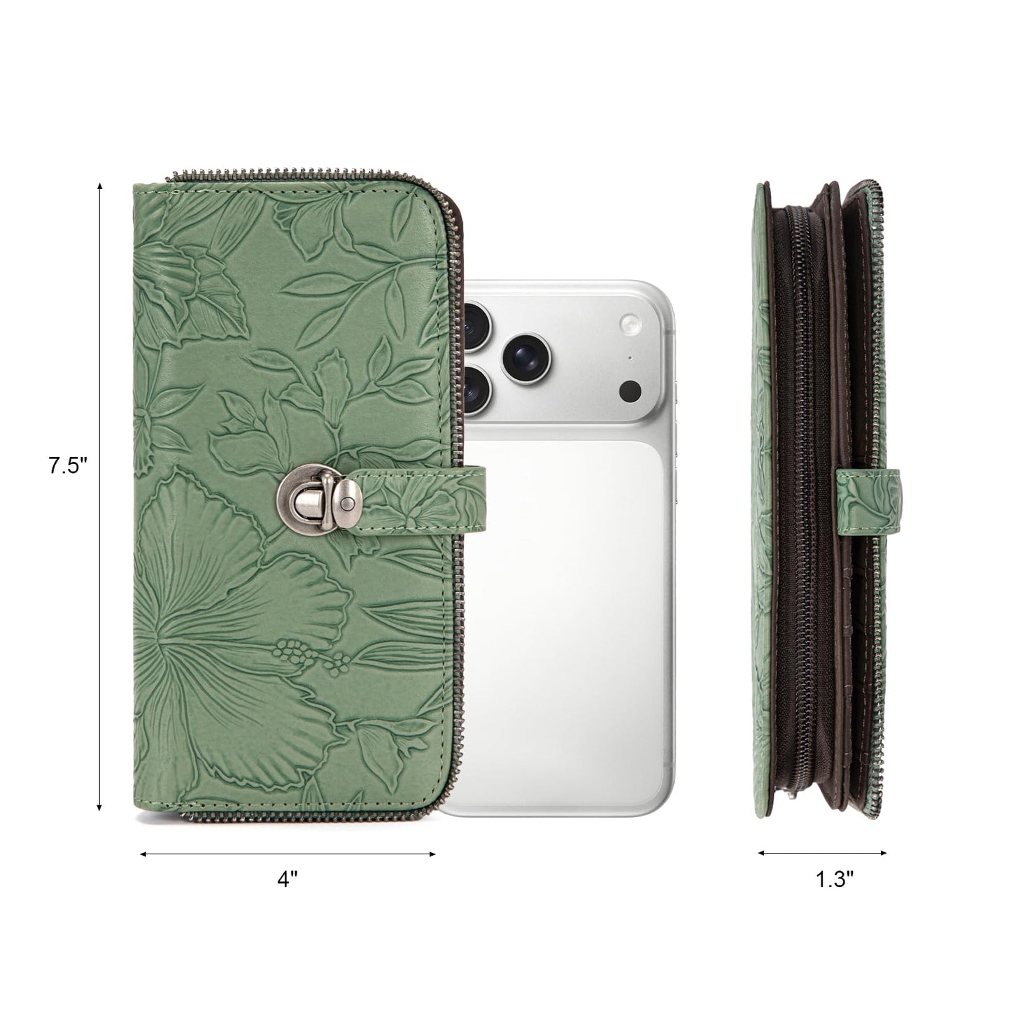 Montana West Green Floral Wallet Wristlet Women Large Capacity RFID Blocking Wallets, Card Cases & Money Organizers Ladies Female Bifold Clutch Wallets with ID Window and Latch Gifts