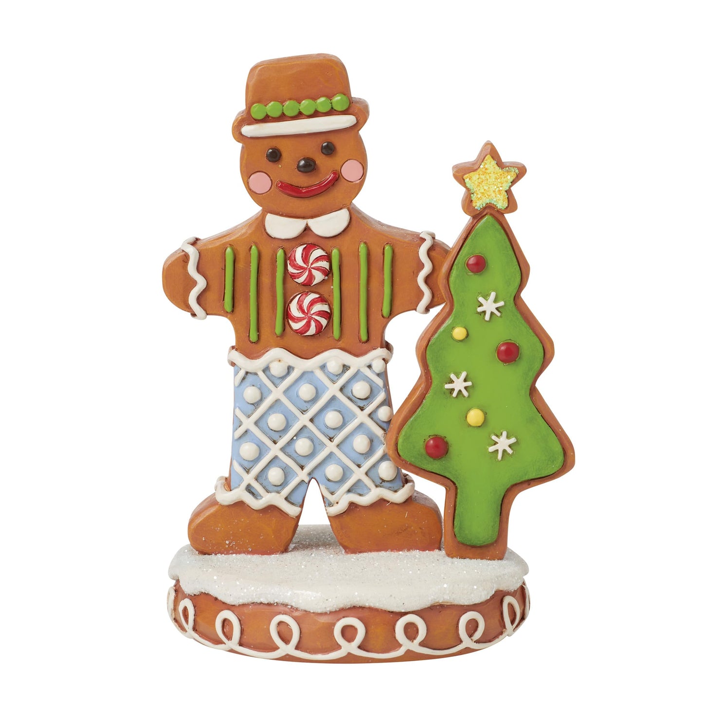 Enesco Jim Shore Heartwood Creek Gingerbread Christmas Gent with Tree Figurine- Stone Resin Hand Painted Crafted Collectible Mini Figurines Christmas Home Decor Statue, 4.62 Inch