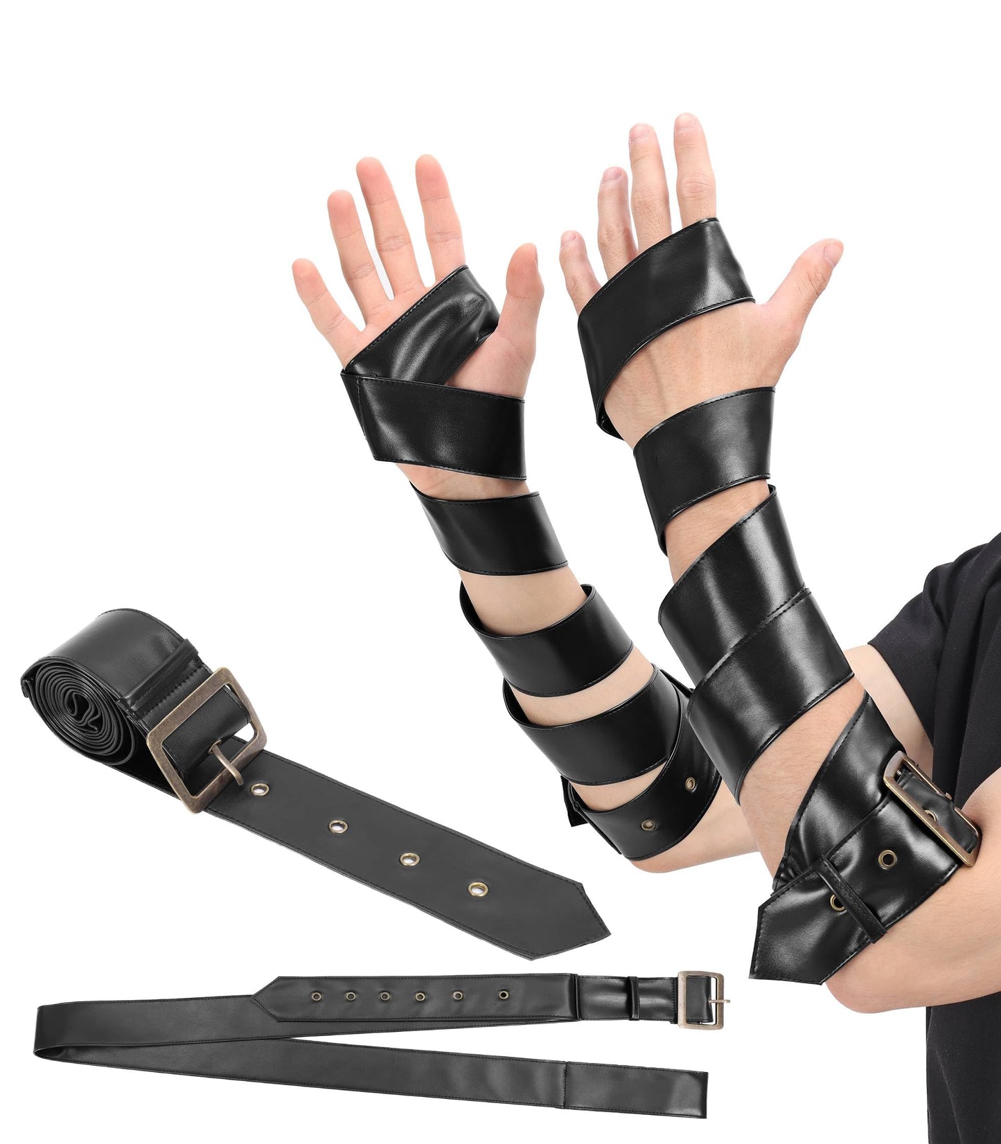 Cdecgo Renaissance Arm Wraps Leather Adjustable Medieval Wrap for Men Women Cosplay Costume Accessories (Black)