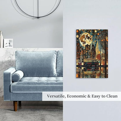 City Light Moon Bus Abstract Art Light Switch Covers No Device Wall Plate 1 Gang Decorative Blank Switchplate Electrical Faceplate for Country Living Bedroom Decor